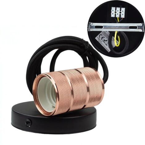 Lampe à suspension décorative E27, or rose, cordon noir, style Loft