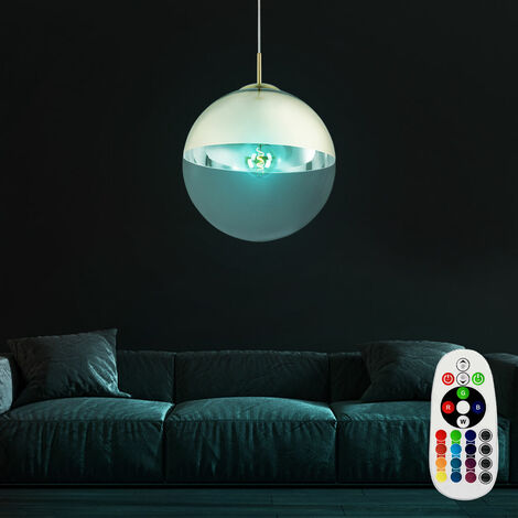 Lampe à suspension, dimmable, boule de verre, suspension au plafond, télécommande dans un ensemble comprenant des ampoules LED RVB