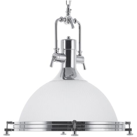 Lampe à Suspension E27 Max 40W en Verre Argenté Abat-Jour en Coupole Chic Ebron