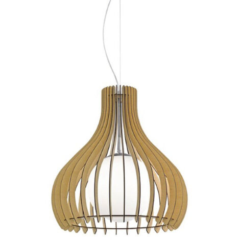 Lampe à suspension en bois Tindori, érable en verre, blanc 1X40W H: 200 Ø 50cm (B-Ware)