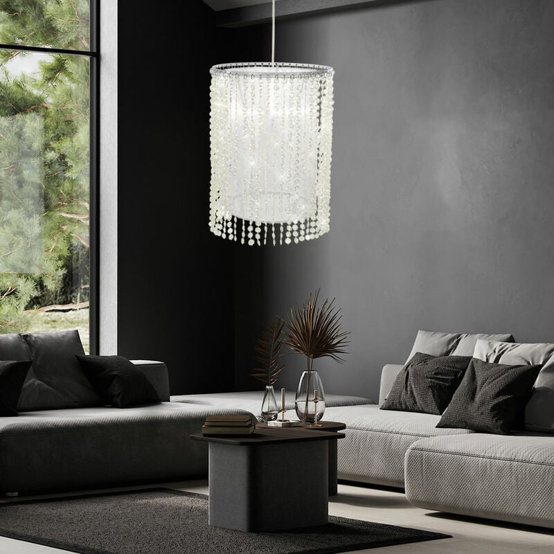 Lampe à suspension en cristal avec abat-jour textile en cristal avec tentures en cristal, métal, 1x douille E27, d 22,5 cm