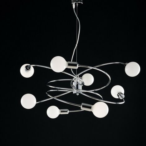 Lampe à suspension en fer chromé huit lumières 70x h33 cm