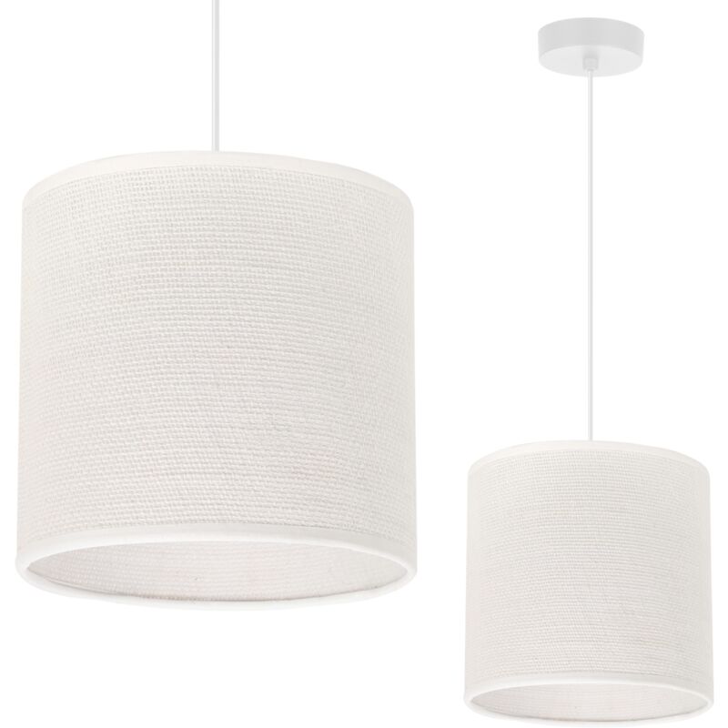 Lampe À Suspension En Jute Blanc 1 Plateau Abat-Jour Blanc 15cm E27
