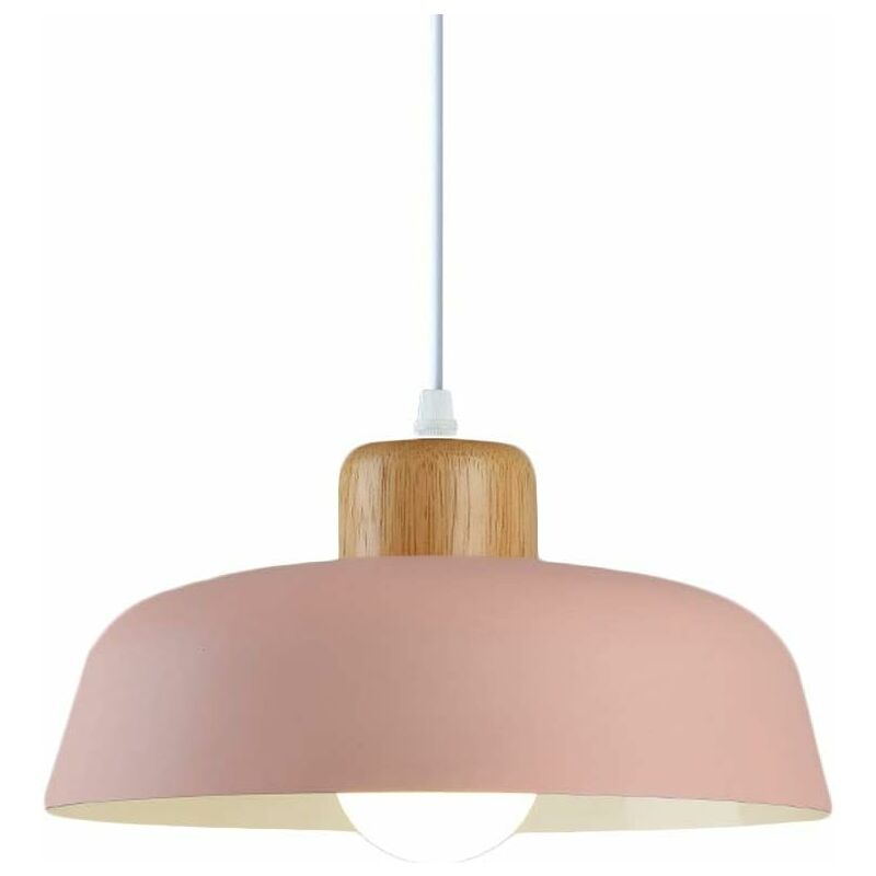 Ineasicer Lampe à suspension en métal rond simple et moderne nordique, Grand plafonnier E27 finition bois, Lumière suspendue de couleur vive pour