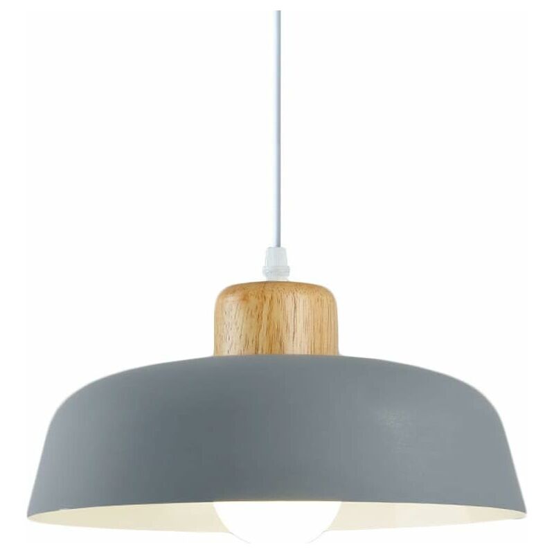 Ineasicer - Lampe à suspension en métal rond simple et moderne nordique, Grand plafonnier E27 finition bois, Lumière suspendue de couleur vive pour