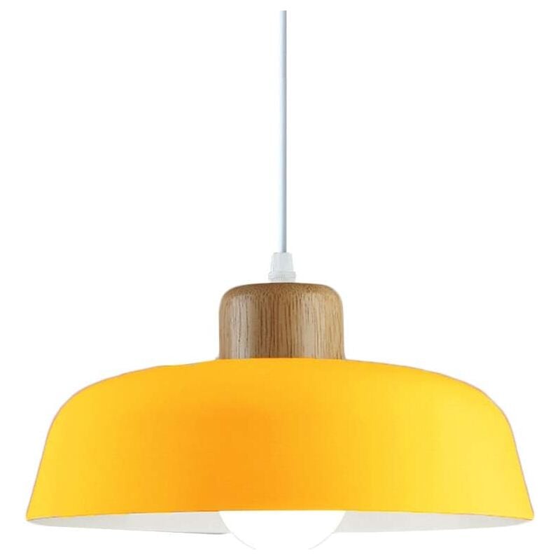 Lampe à suspension en métal rond simple et moderne nordique, Grand plafonnier E27 finition bois, Lumière suspendue de couleur vive pour salon de