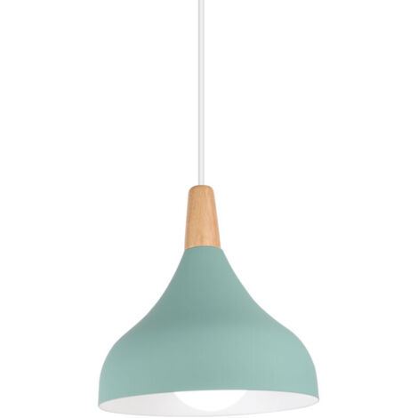 Lampe à suspension en métal rond simple et moderne nordique , Plafonnier E27 Iuminaires finition bois pour salon cuisine chambre à coucher (Vert)