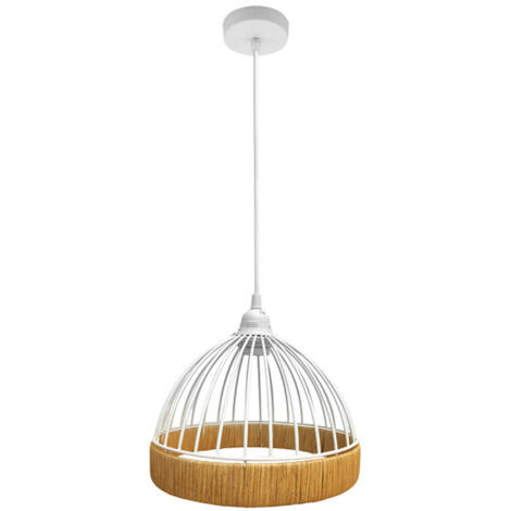 Lampe à Suspension Gastón Blanc/Métal Naturel et Rotin 1xE27 (2772xØ25x25cm)