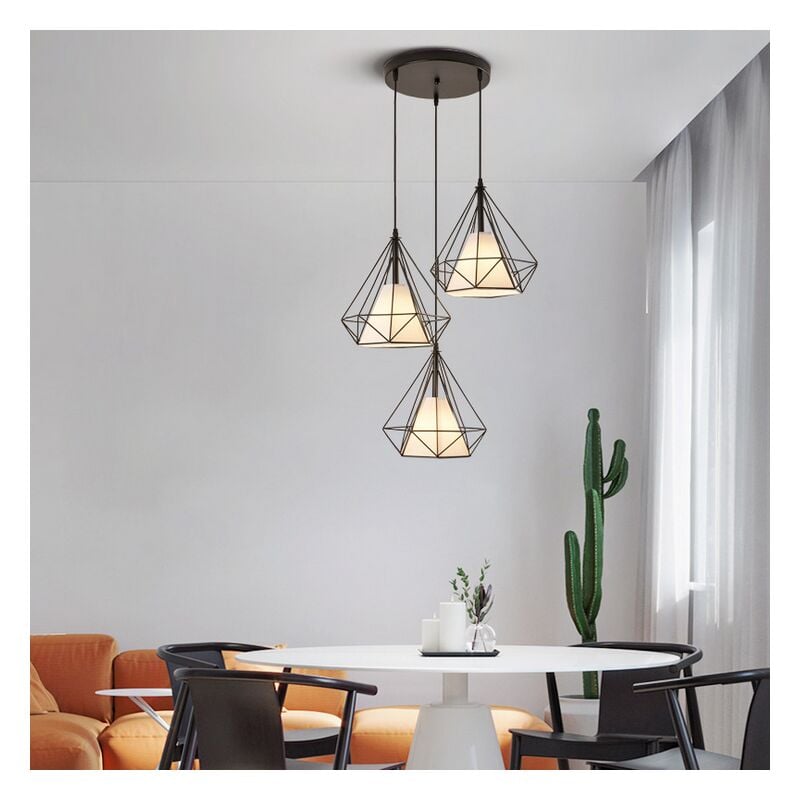 Lampe à Suspension Industrielle En Forme De Cage En Métal Noir Lustre Rétro En Diamant Pour Chambre à Coucher, Vestiaire, Salon, Café, E27 (Style 2)
