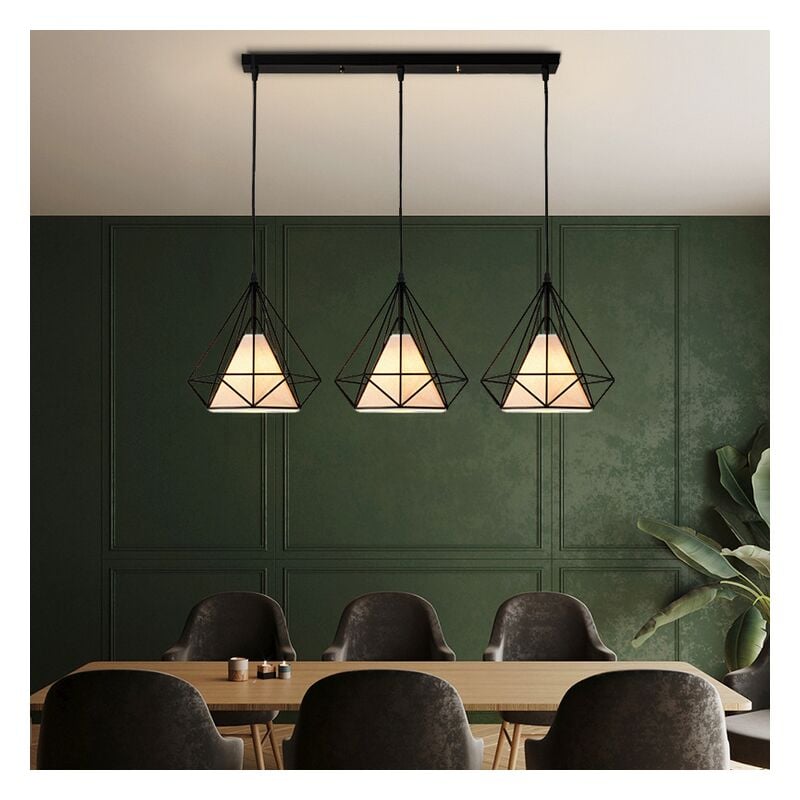 Lampe à Suspension Industrielle En Forme De Cage En Métal Noir Lustre Rétro En Diamant Pour Chambre à Coucher, Vestiaire, Salon, Café, E27 (Style 1)