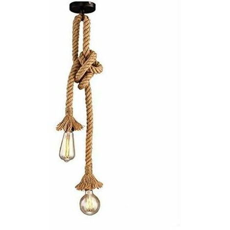 Lampe à Suspension Industrielle, Suspension en Corde de Chanvre à Double Tête pour Salle à Manger, Hall, Restaurant, Bar, Café - Longueur 60cm (Sans Ampoules)