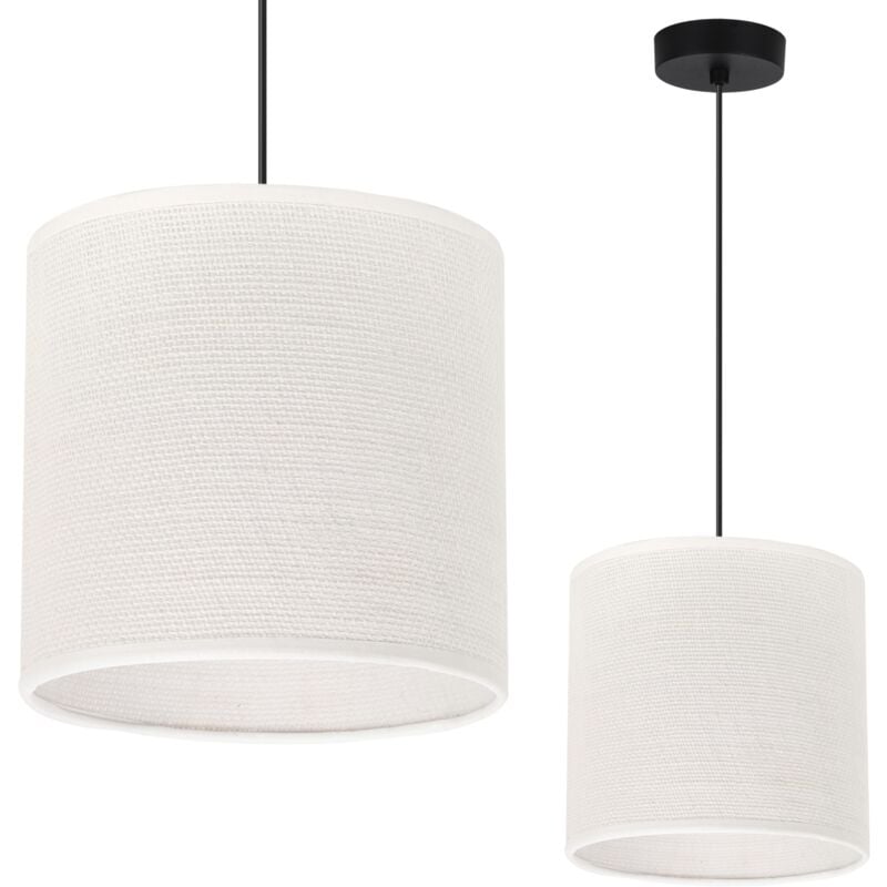 Lampe À Suspension Jute Noire 1 Pla Abat-Jour Blanc 15cm E27