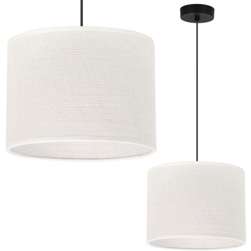 Lampe À Suspension Jute Noire 1 Pla Abat-Jour Blanc 20cm E27