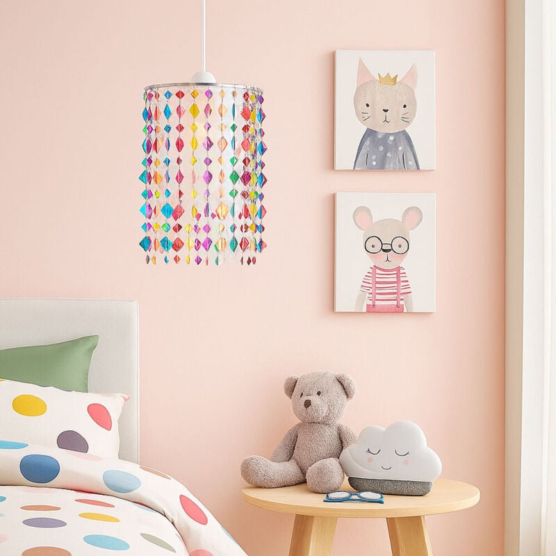 Lampe à suspension lampe à suspension lampe à suspension pour enfants salle de jeux pour filles, cristaux de textile en métal coloré, 1x douille E27,