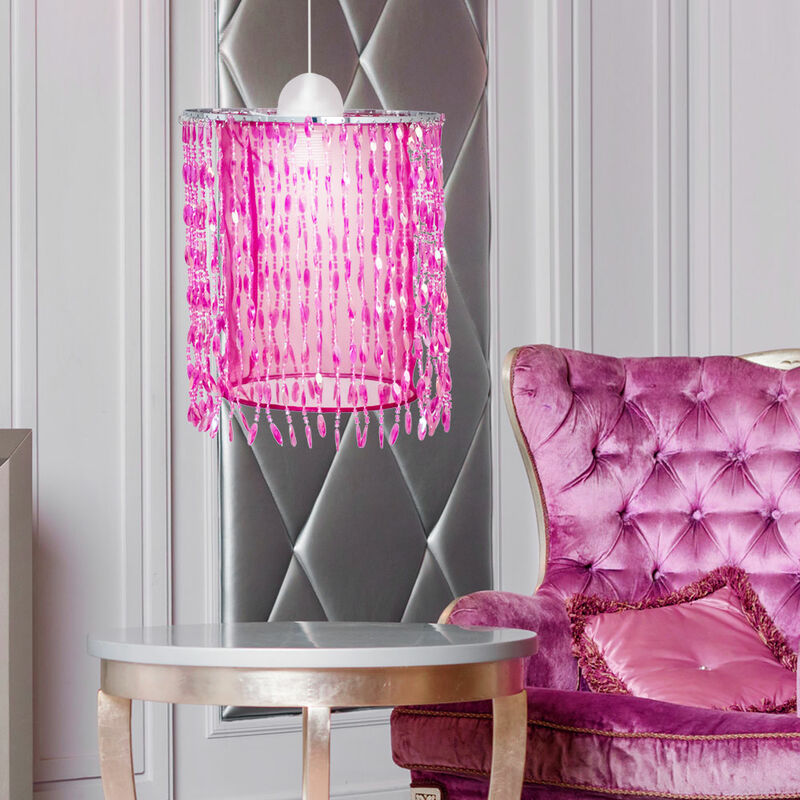Lampe à suspension lampe à suspension lampe pour enfant suspension lampe de chambre d'enfant, abat-jour en tissu décor cristal rose, 1x douille E27, Lampe à suspension lampe à suspension lampe pour enfant suspension lampe de chambre d'enfant, abat-jour en tissu décor cristal rose, 1x douille E27,