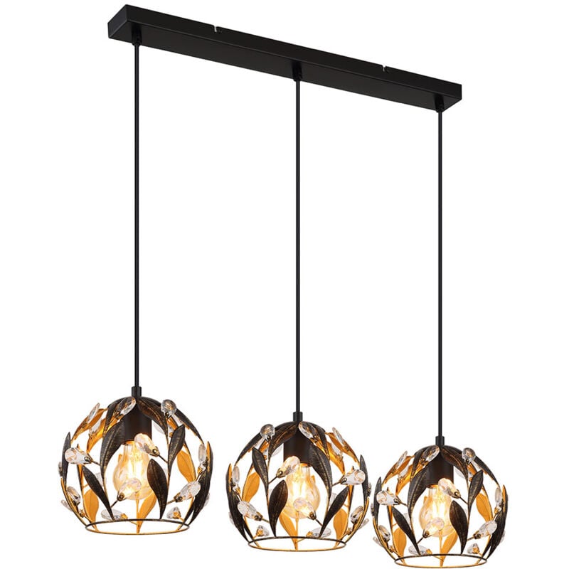 Lampe à suspension lampe de salle à manger lampe de plafond lampe suspendue 3 flammes cristaux dorés