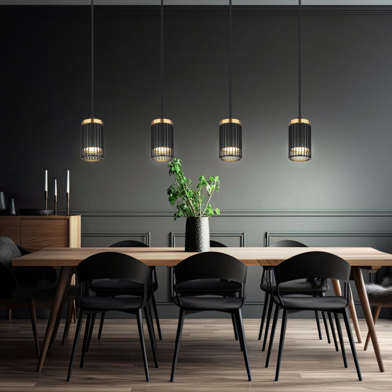 Plafonnier suspendu Bar noir mat 4x GU10