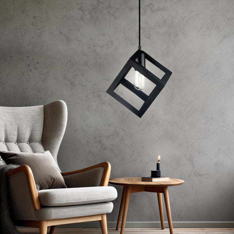 Suspension Cage Salon Pièce Suspension Plafonnier noir en kit, ampoules led incluses