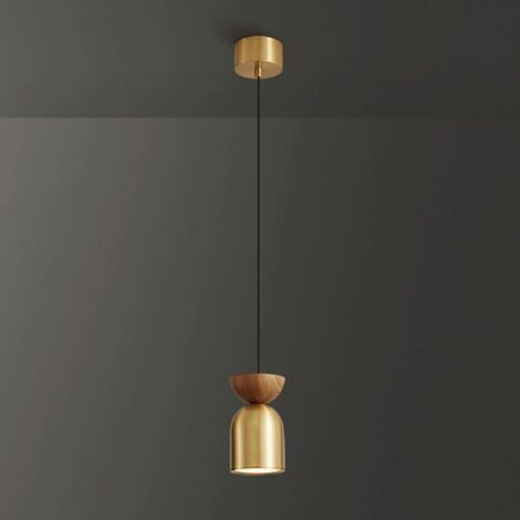 Lampe à suspension LED moderne, lampe de chevet en bois, lampes à suspension en laiton avec abat-jour en acrylique, mini lustres cuivrés, lampes à gouttes simples nordiques, 5 W - Lumière tricolore