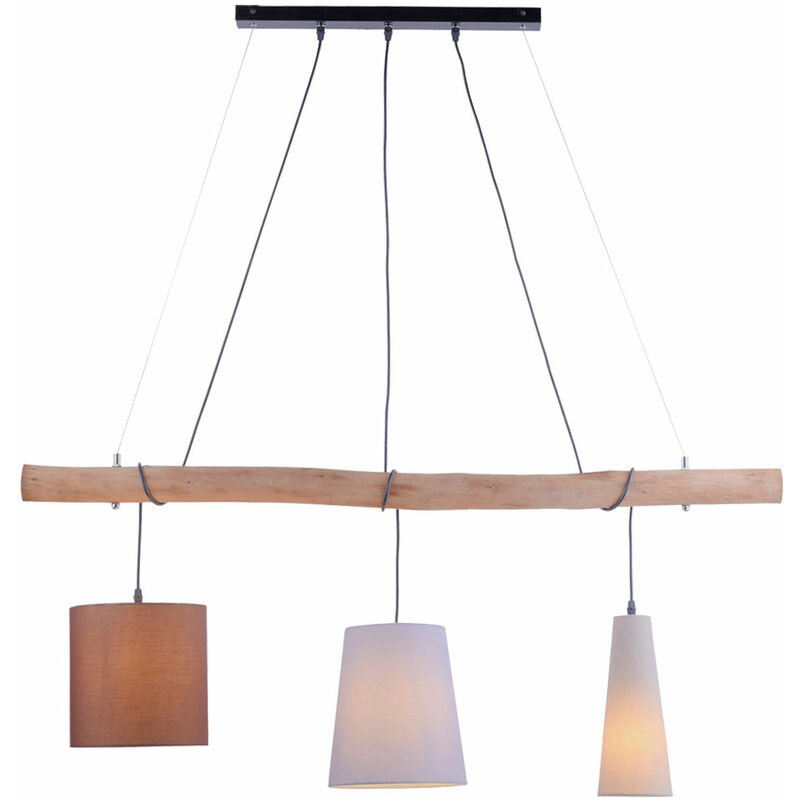 Etc-shop - Plafonnier pendule textile salon poutre en bois suspension dans un ensemble comprenant des ampoules LED