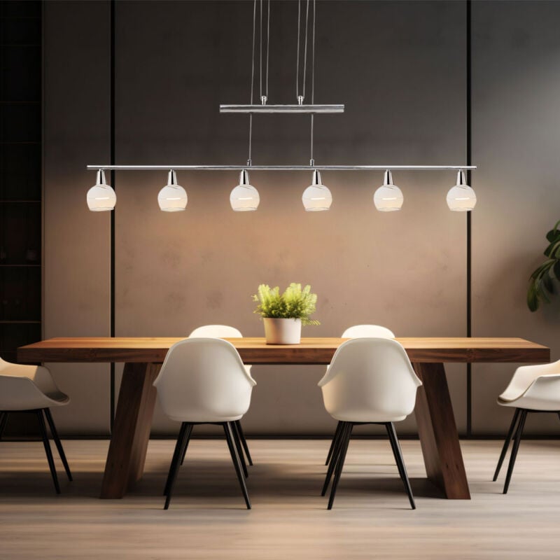 Globo - Lampe à suspension led, suspension à tirette, lampe de salon, lampe de salle à manger, lampe de cuisine réglable en hauteur, métal verre