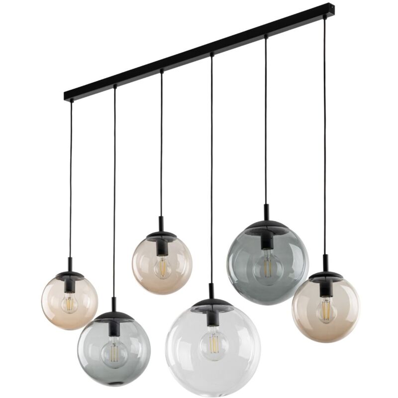 Licht-erlebnisse - Lampe à suspension métal verre fumé E27 h: max. 150 cm abat-jour boule marron graphite noir moderne.