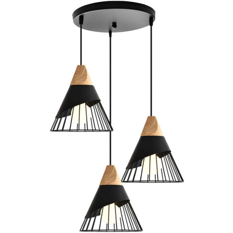 Lampe À Suspension Moderne, Abat-Jour En Métal 60W, Plafonnier Rétro D'Intérieur Noir A
