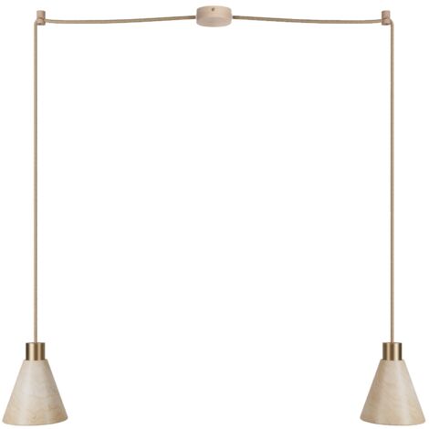 Lampe à suspension multiple à 2 bras avec abat-jours coniques en bois  Sans ampoule - Bronze satiné
