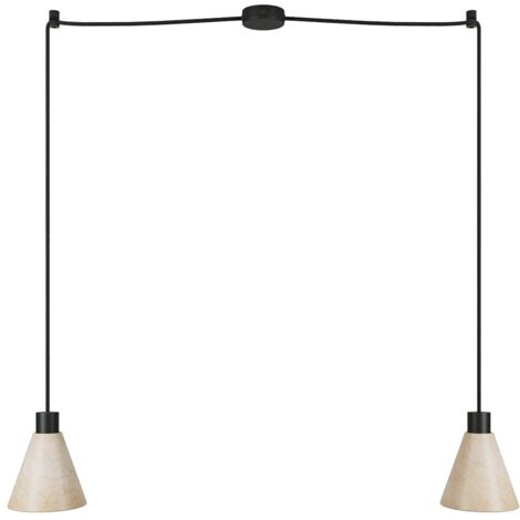 Lampe à suspension multiple à 2 bras avec abat-jours coniques en bois  Sans ampoule - Noir