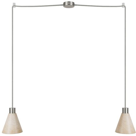 Lampe à suspension multiple à 2 bras avec abat-jours coniques en bois  Sans ampoule - Titane satiné