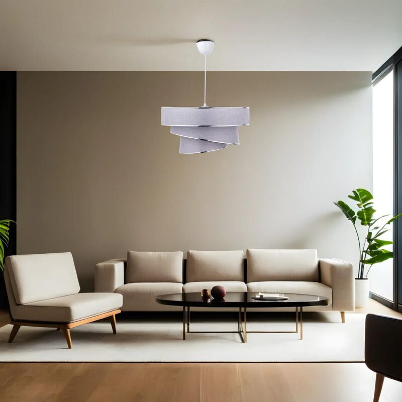 Lustre en Coton Métal Bicolore Gris et Argent - 40x40 cm, Hauteur Totale 72 cm, Type de Douille E27, pour Salon Chic