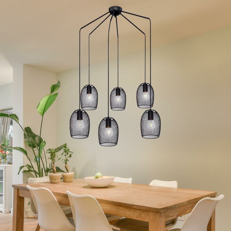 Plafonnier Pendule Tresse Lampe Salon Éclairage Design Lampe Suspendue Noir Globo 15395-6H