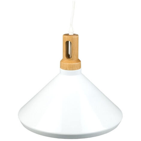 Lampe à Suspension Parabole Blanche Base En Bois Vt-7535