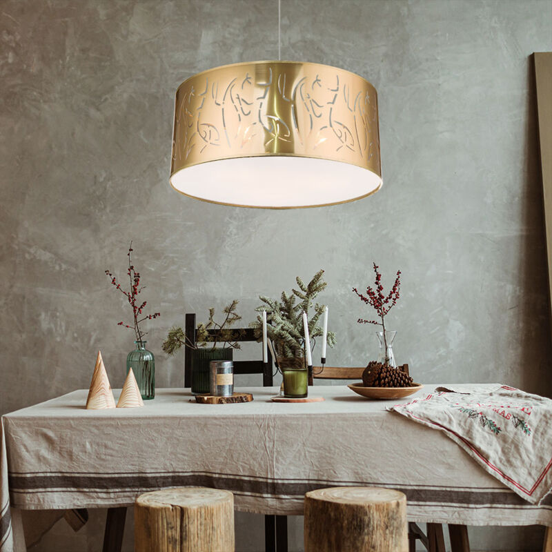 Lampe à suspension parapluie lampe à suspension suspension salon, 3 flammes nickel mat or poinçons décoratifs 1x 3x douille E27, DxH 53x140cm