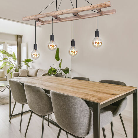 Lampe à suspension rétro lampe en bois lampe à suspension vintage lampe à suspension en bois dans un plafonnier en bois design échelle, 4x E27, LxlxH 115x30x80 cm