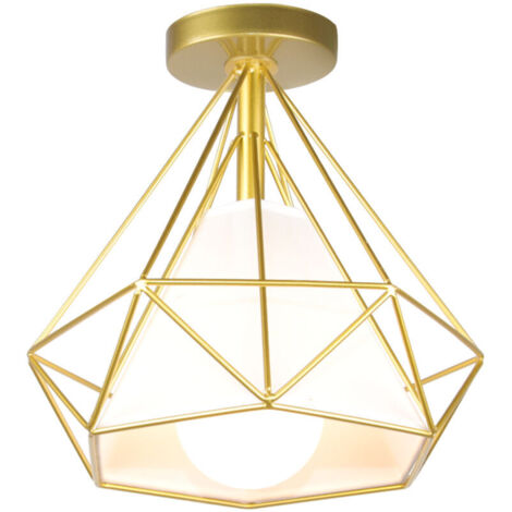 Lampe À Suspension Rétro Vintage En Forme De Diamant 25CM (Or) Plafonnier Industriel En Métal Et Fer E27 Pour Restaurant Et Café