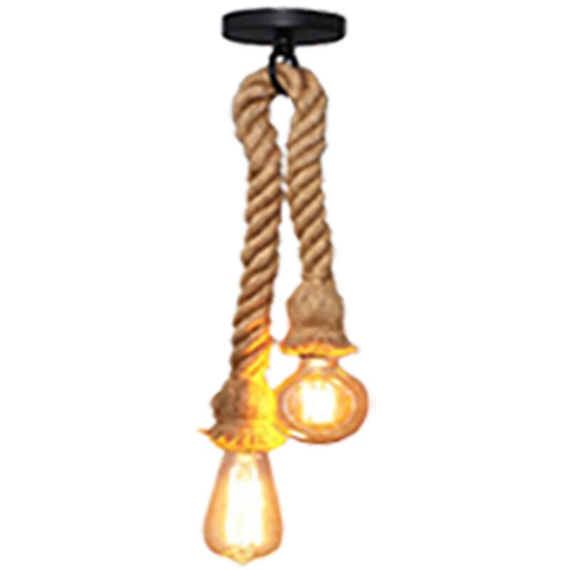 Lampe à Suspension Rétro Vintage Suspension En Corde De Chanvre (100Cm) E27 2 Lumières Lustre Antique Pour Salle à Manger, Bar, Restaurant, Café