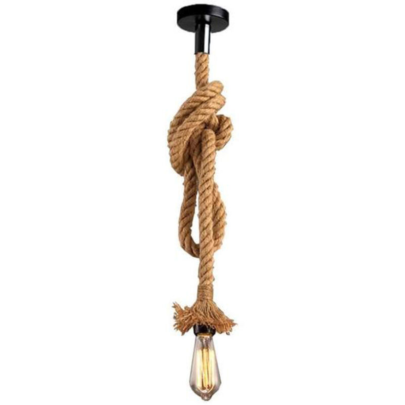 Lampe À Suspension Rétro Vintage Suspension En Corde De Chanvre (200CM) E27 Lustre Antique Pour Salle À Manger, Bar, Restaurant