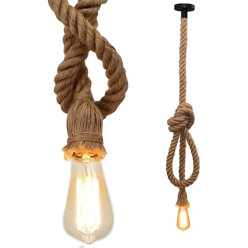 Lampe À Suspension Rétro Vintage Suspension En Corde De Chanvre (400CM) E27 Lustre Antique Pour Salle À Manger, Bar, Restaurant