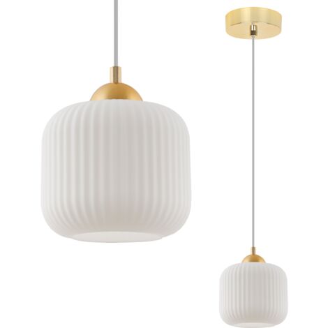 LAMPE À SUSPENSION RIFFLE GOLD 1 PLAQUE ABAT-JOUR CYLINDRE BLANC E27