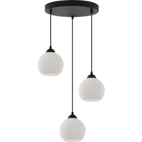 LAMPE À SUSPENSION RIFFLE NOIRE 3 FLASH BOULE BLANCHE E27