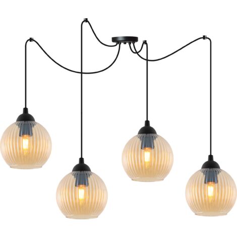 LAMPE À SUSPENSION RIFFLE SPIDER NOIRE À 4 PLAQUES EN FORME DE BOULE DE MIEL E27