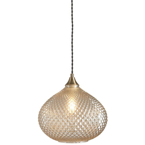 Lampe à suspension simple en verre de champagne, plaque en laiton antique