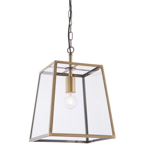 Lampe à Suspension Simple Plaque Laiton Antique Mat, Verre Clair