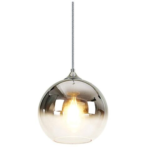 Lampe à suspension sphérique en verre de couleur dégradée, Suspension Luminaire en verre moderne basée sur des ampoules E27 (Argent, 25CM)