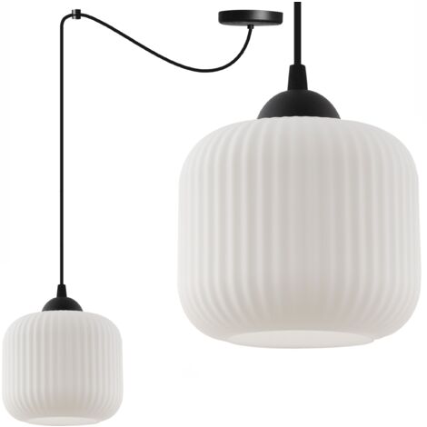 LAMPE À SUSPENSION SPIDER RIFFLE NOIRE 1 PLAQUE ABAT-JOUR BLANC CYLINDRE E27