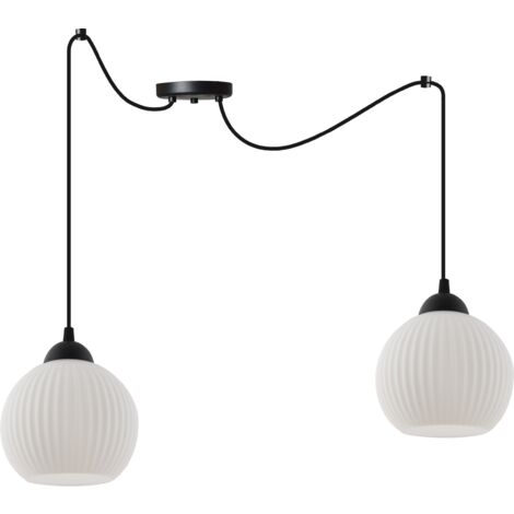 LAMPE À SUSPENSION SPIDER RIFFLE NOIRE 2 PLAQUES ABAT-JOUR BLANC BOULE E27