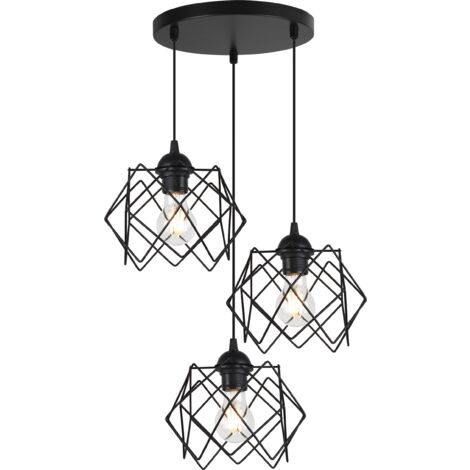 LAMPE À SUSPENSION STELLA 3-ABAT-JOUR NOIR PLAT E27