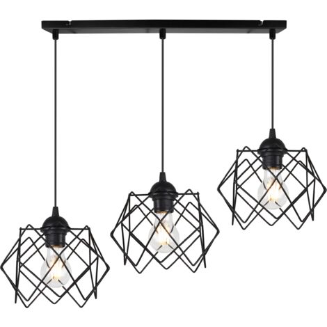 LAMPE À SUSPENSION STELLA 3-ABAT-JOUR NOIR PLAT E27