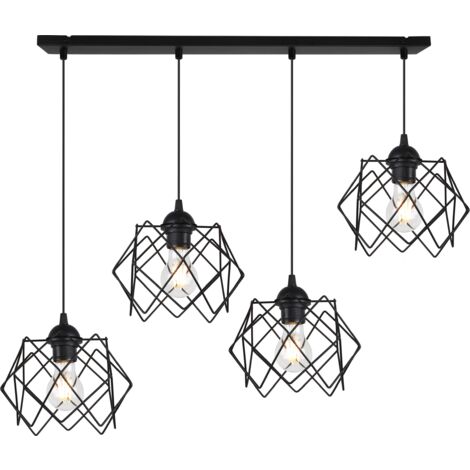 LAMPE À SUSPENSION STELLA 4-ABAT-JOUR NOIR PLAT E27